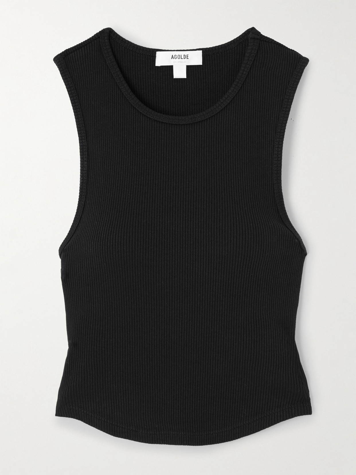 Agolde Nova Ribbed Cropped Stretch Organic Cotton And Tencel™ Lyocell-blend Tank In Black