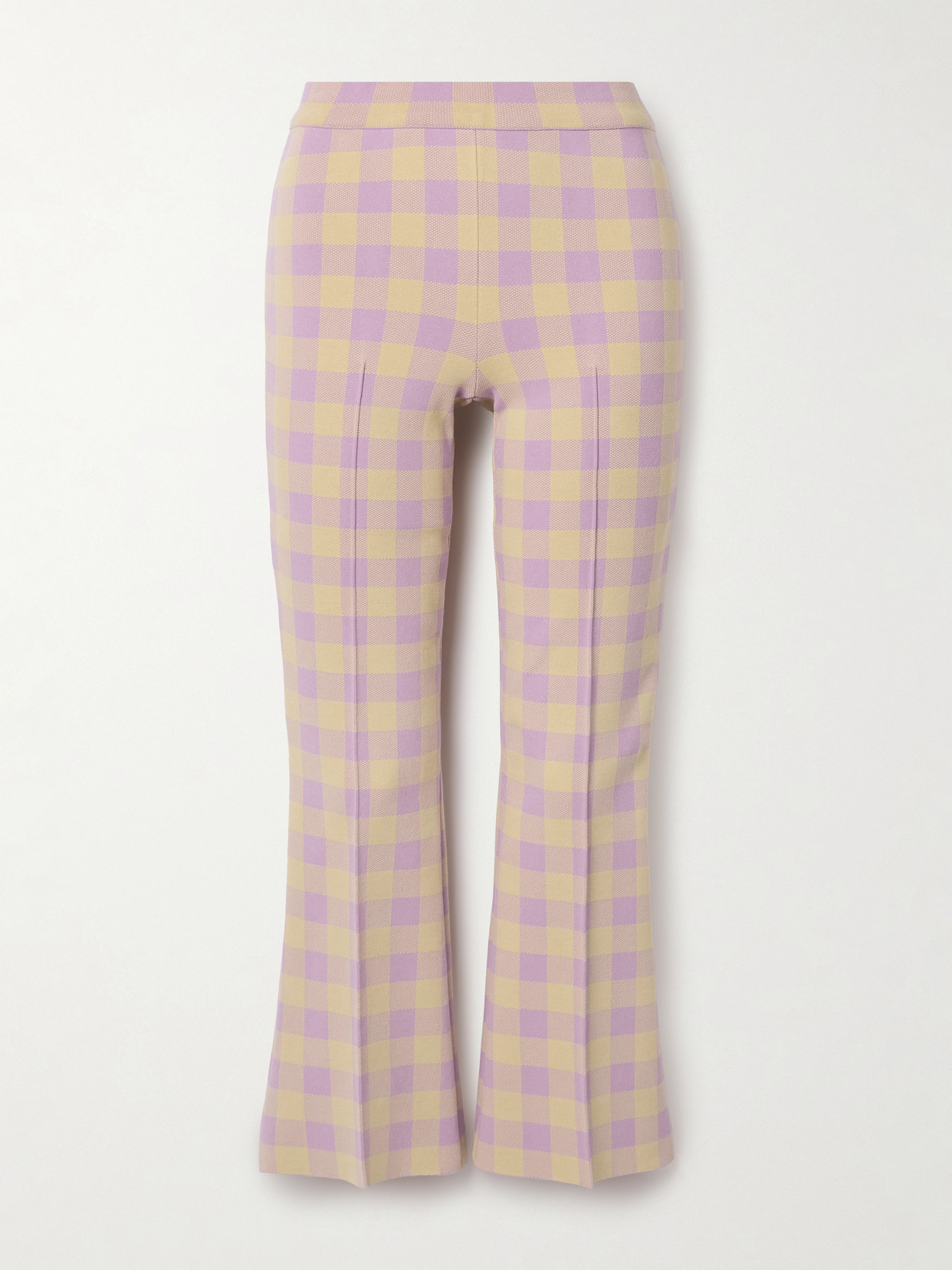 High Sport Kick Cropped Checked Stretch-cotton Flared Trousers In Purple