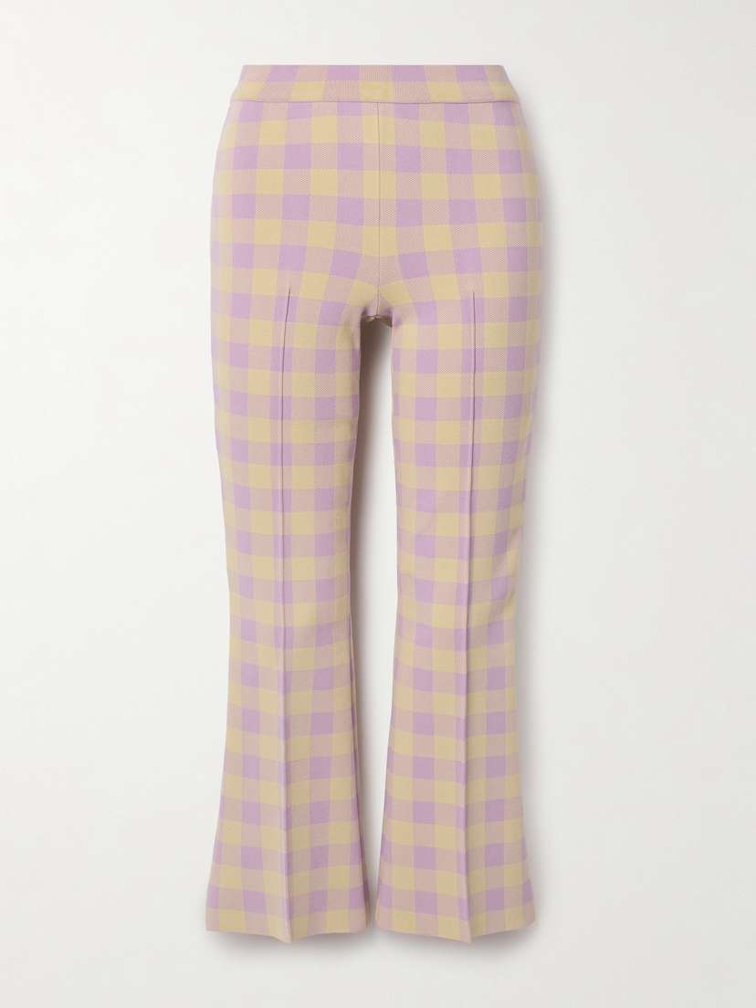 HIGH SPORT Kick Cropped Checked Stretch-cotton Flared Pants