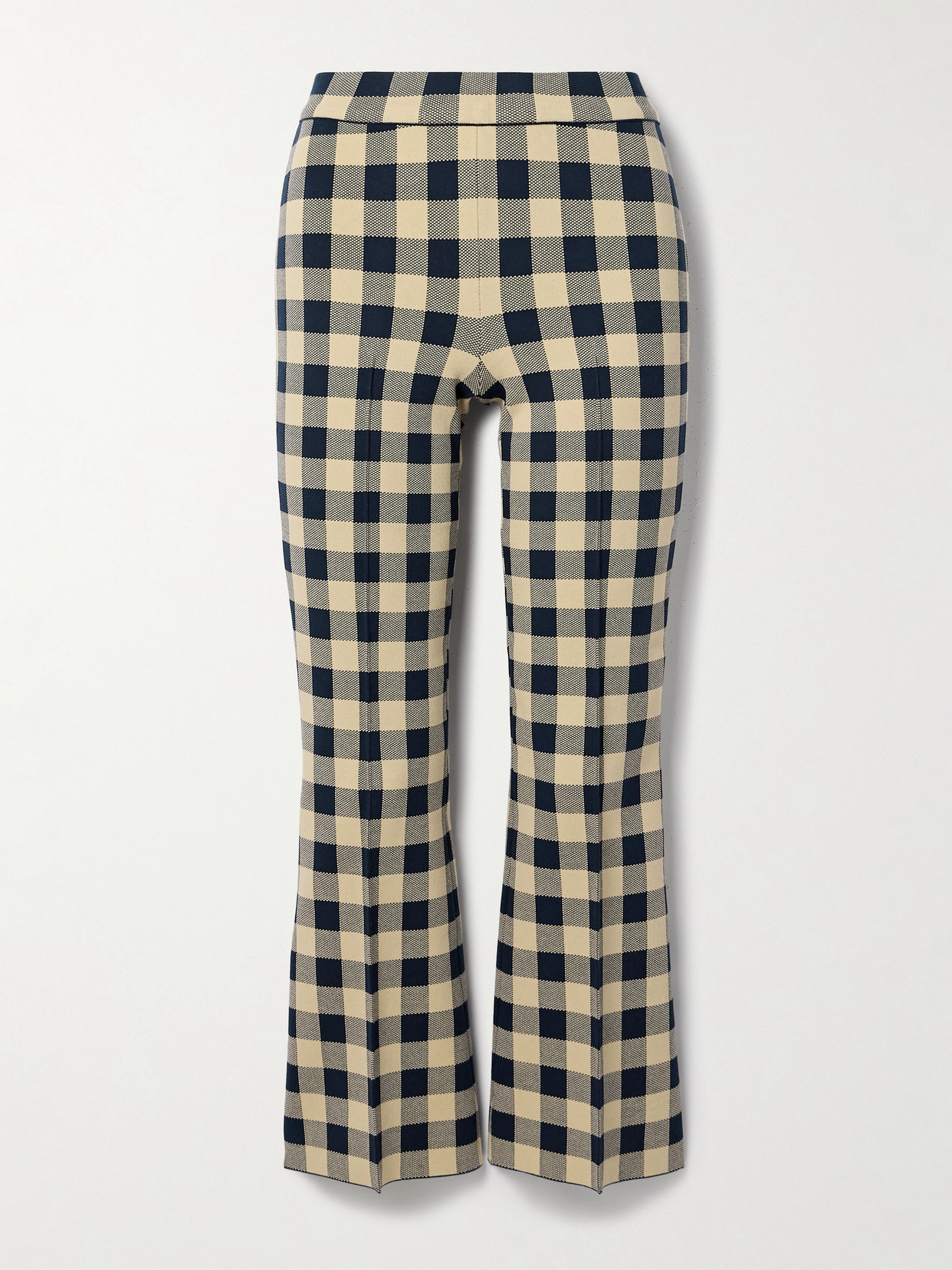 High Sport Kick Cropped Checked Stretch-cotton Flared Pants In Blue