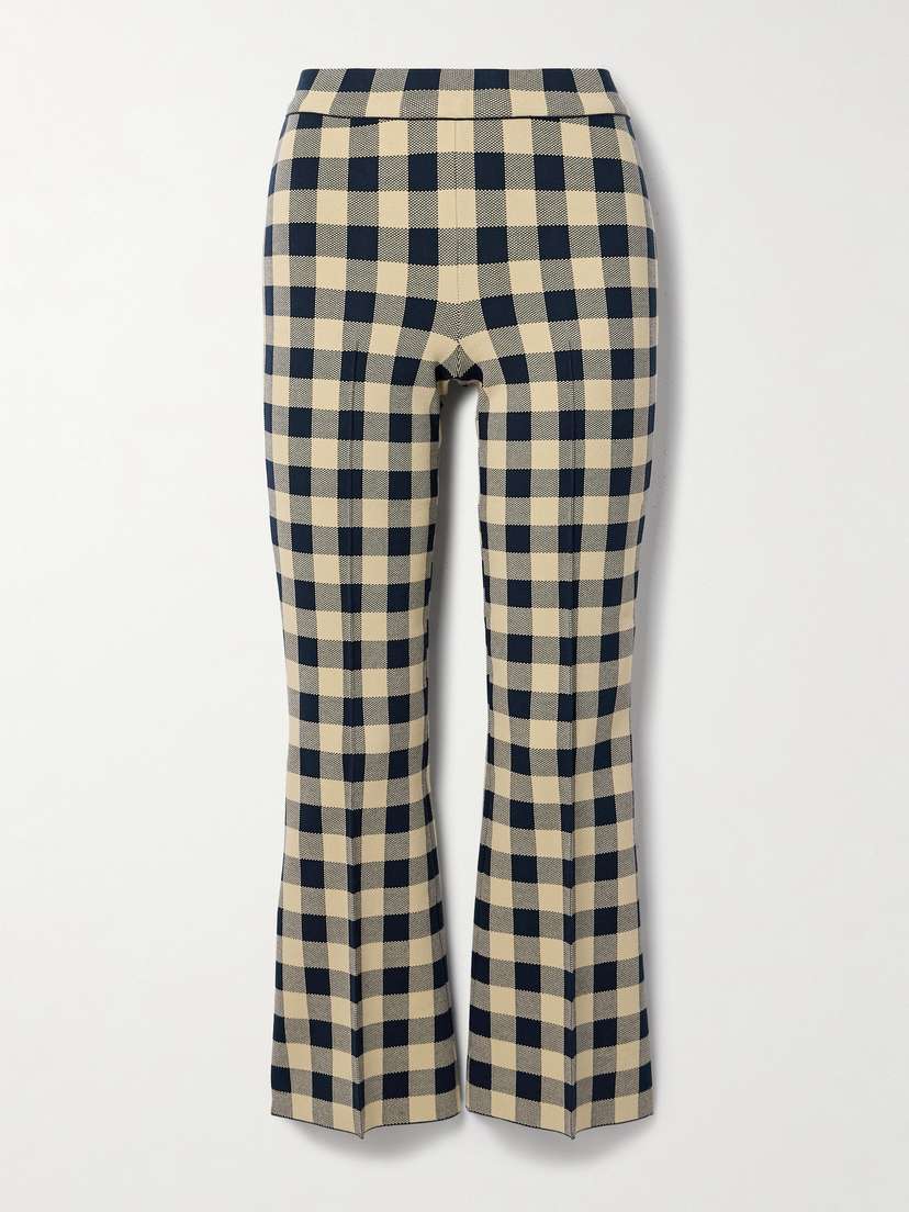 HIGH SPORT Kick Cropped Checked Stretch-cotton Flared Pants - x large