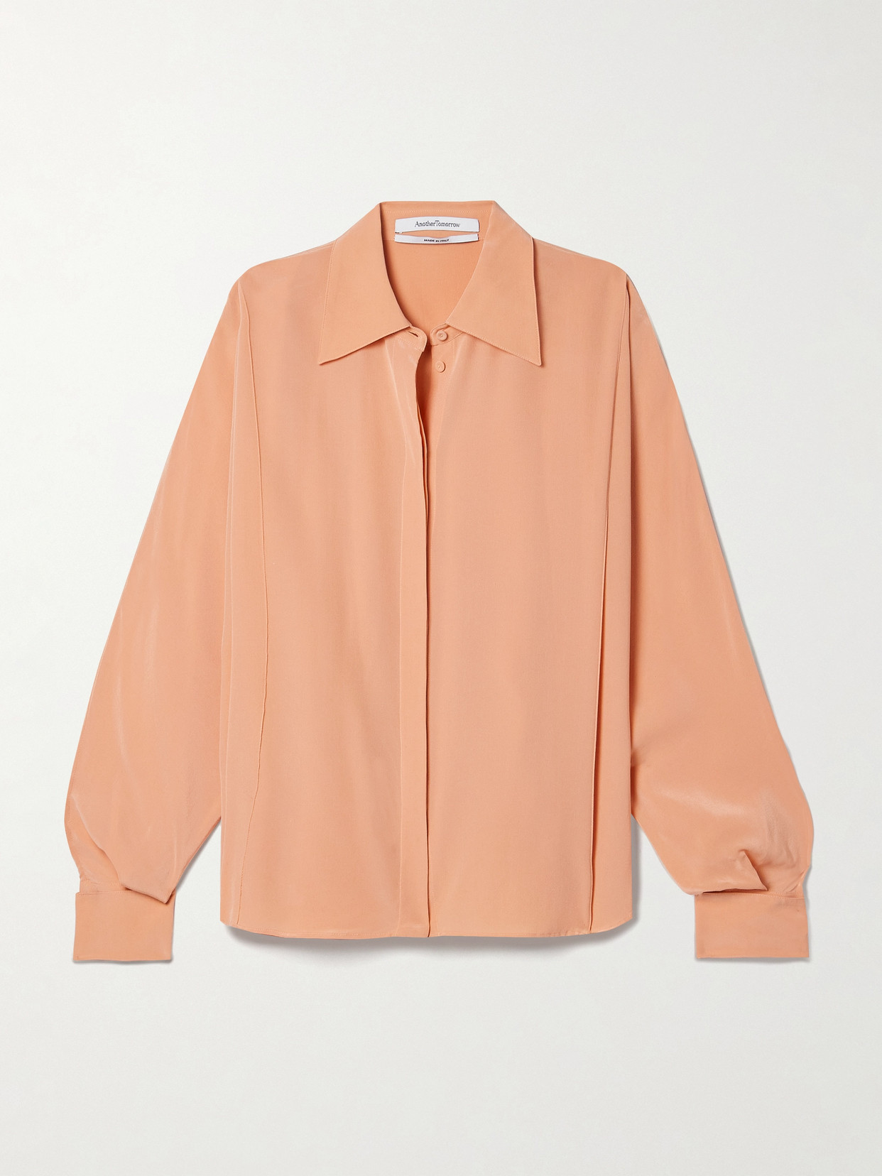 Another Tomorrow + Net Sustain Convertible Pleated Peace Silk Shirt In Orange