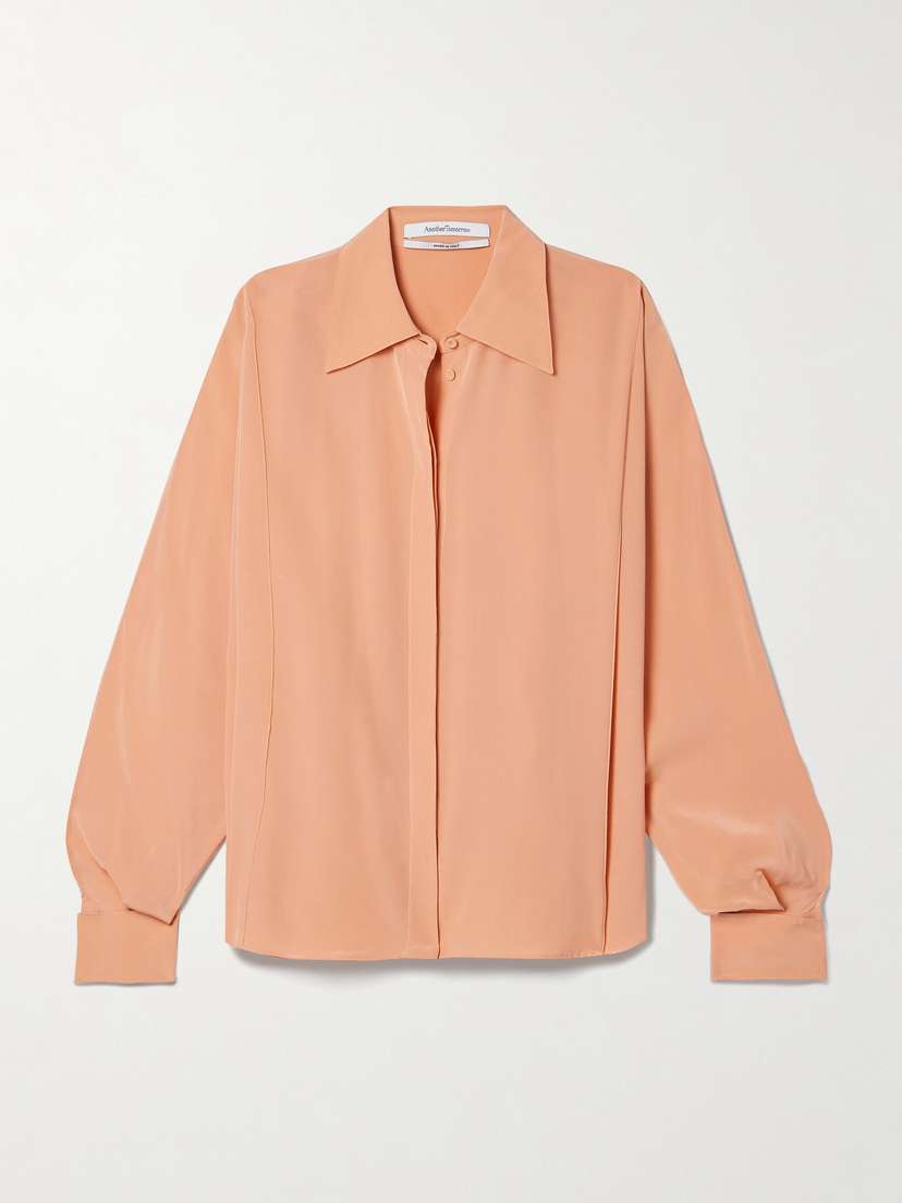 Another Tomorrow + Net Sustain Convertible Pleated Peace Silk Shirt