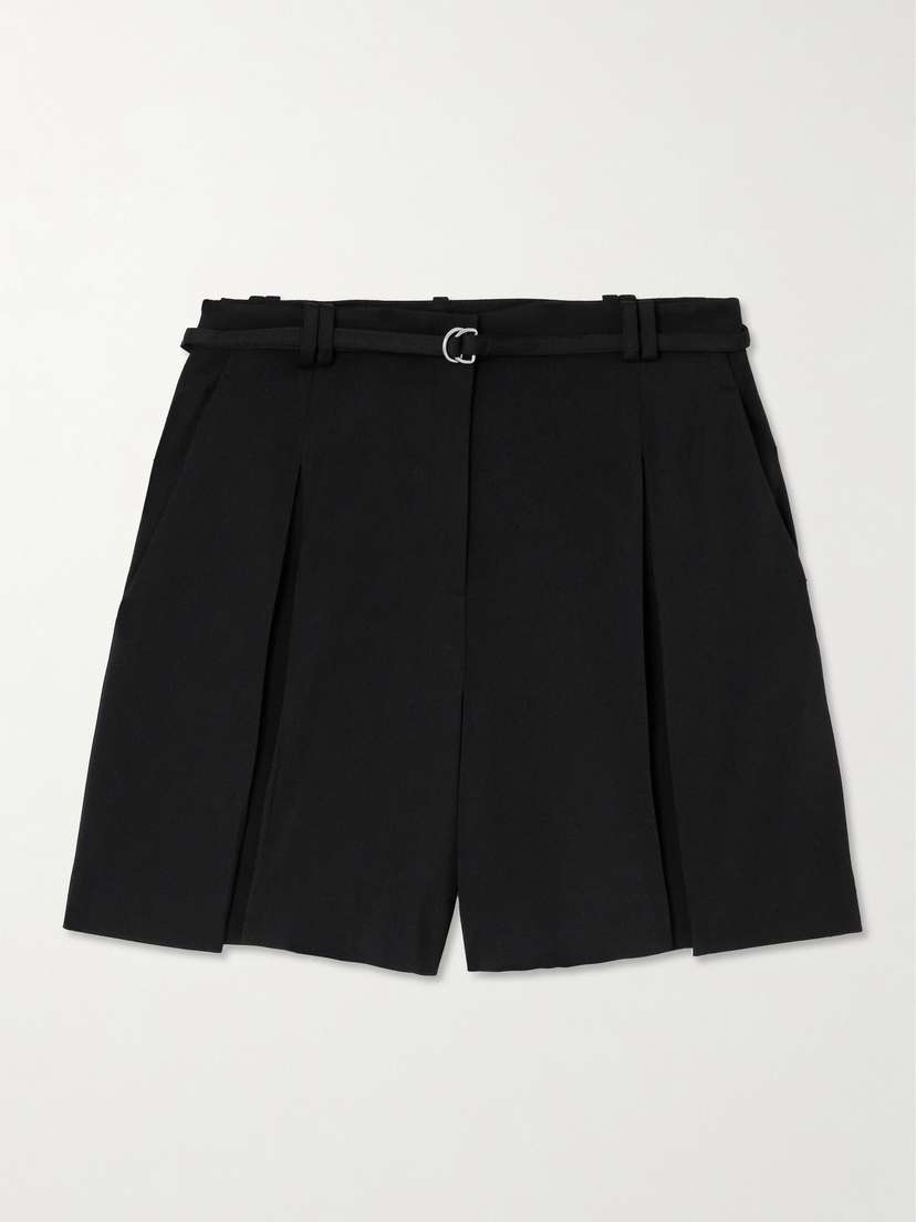 Another Tomorrow Belted Pleated Crepe Shorts
