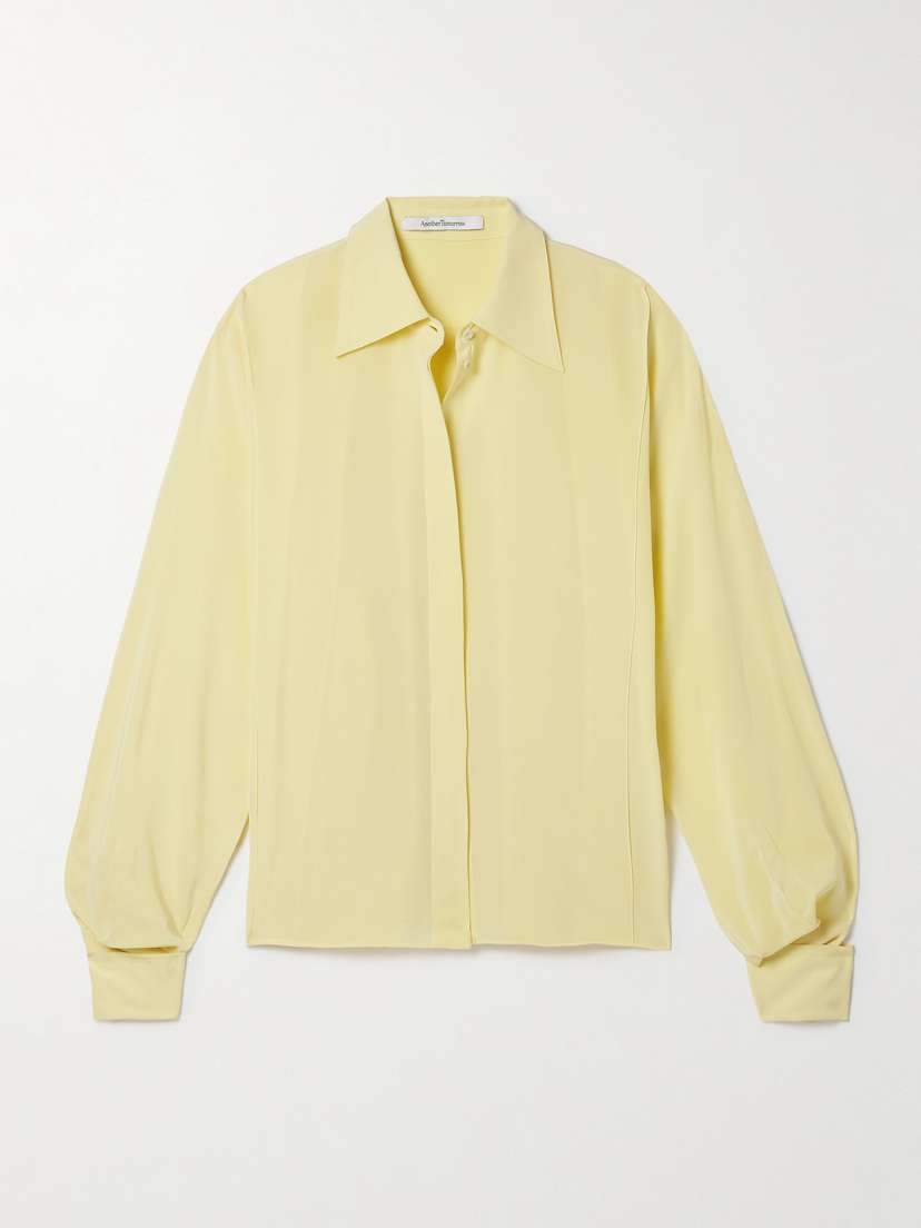Another Tomorrow Convertible Pleated Peace Silk Shirt