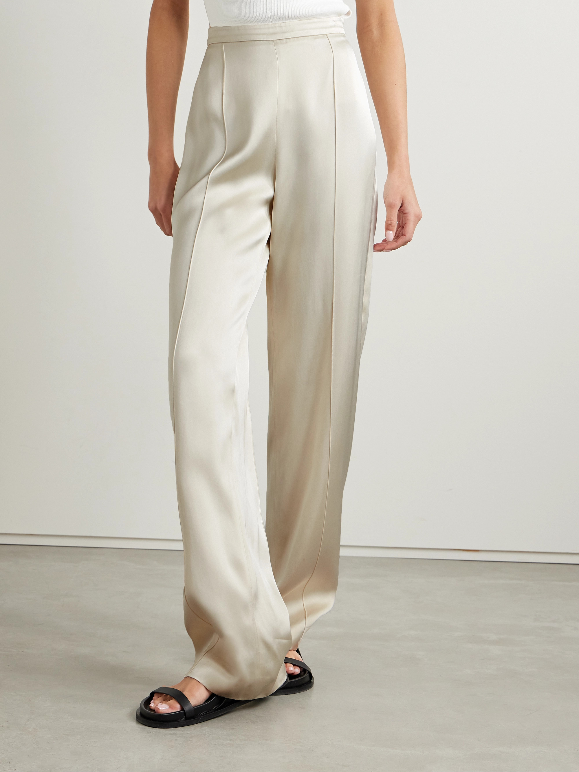 Another Tomorrow + NET SUSTAIN pintucked satin straight-leg pants
