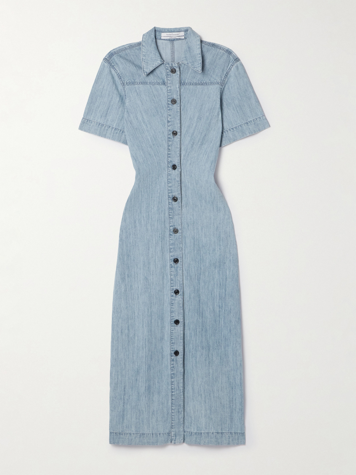 Shop Another Tomorrow + Net Sustain Organic Cotton-chambray Midi Dress In Blue