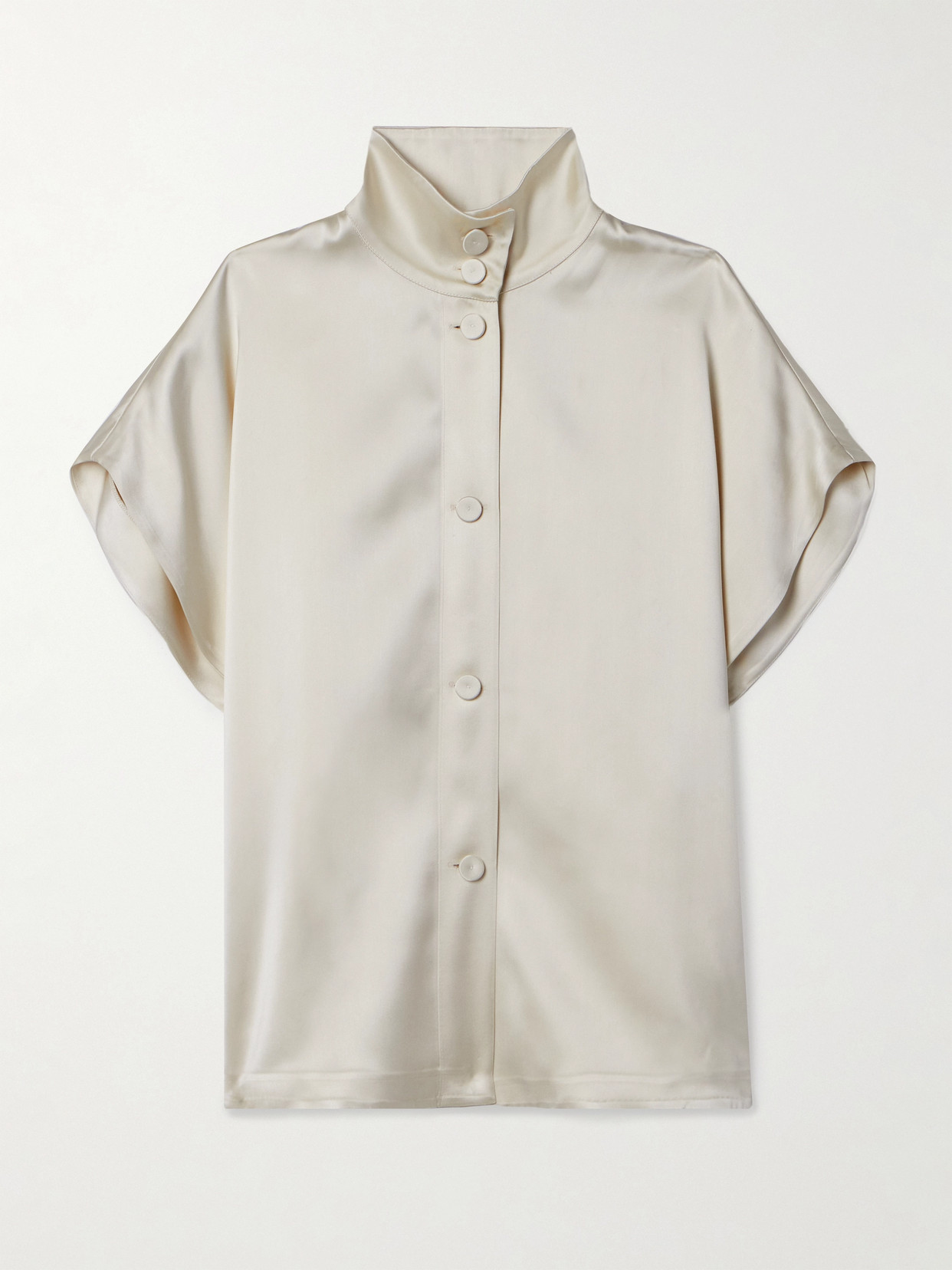 Another Tomorrow - + Net Sustain Satin Shirt - Cream