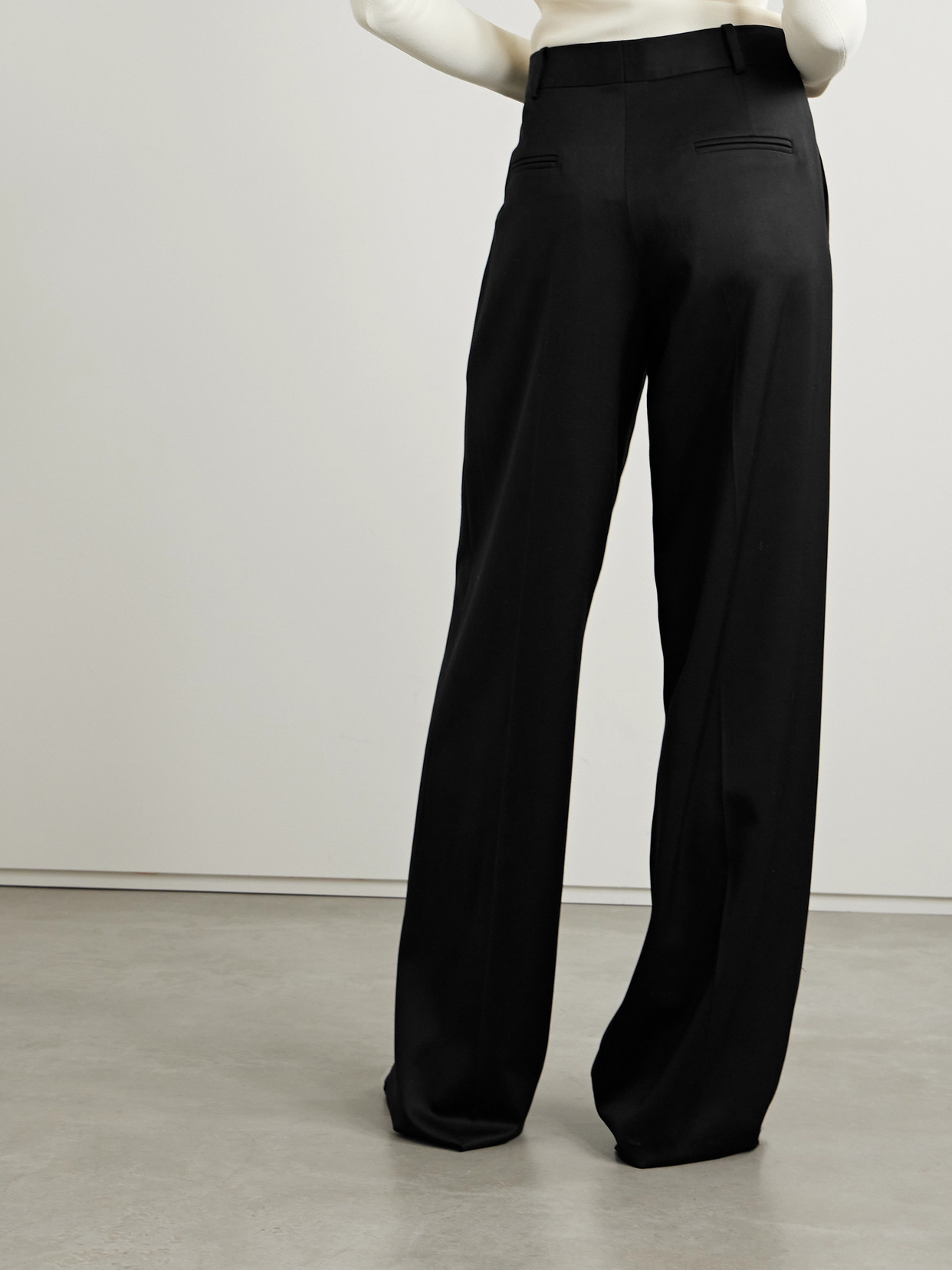 Another Tomorrow Wool-blend Straight-leg Pants In Black