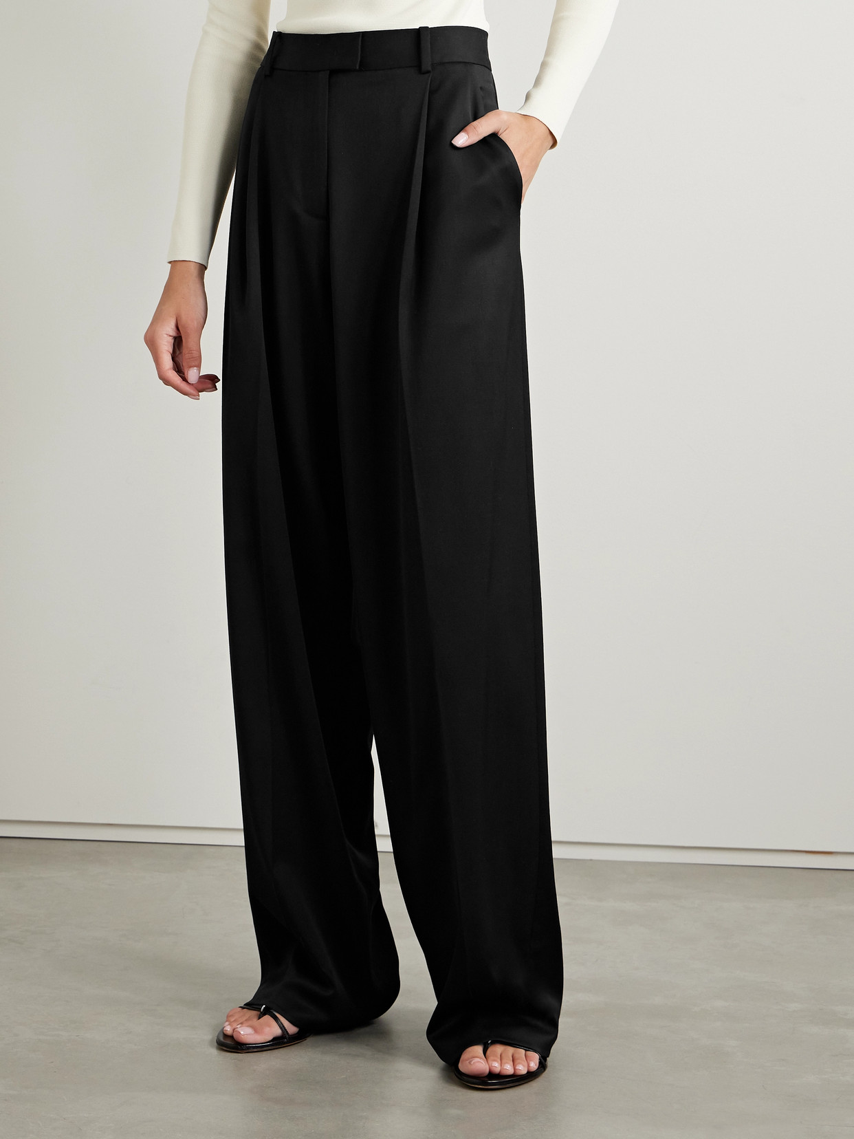 Another Tomorrow Wool-blend Straight-leg Pants In Black