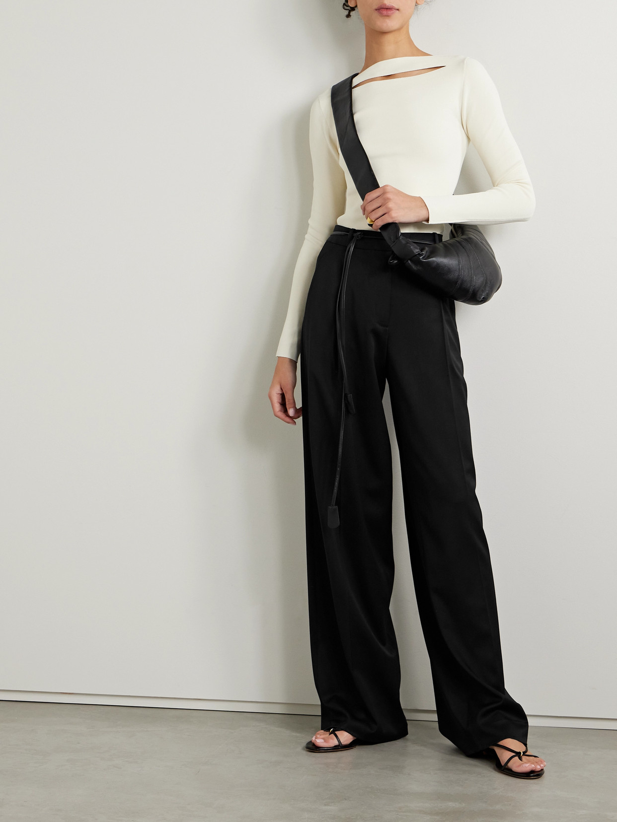 Another Tomorrow Wool-blend Straight-leg Pants In Black