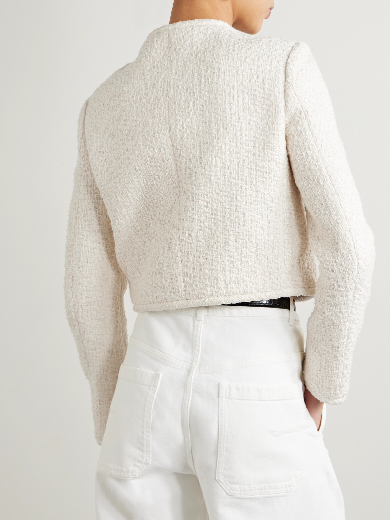 Shop Another Tomorrow + Net Sustain Cropped Organic Cotton-tweed Jacket In Cream