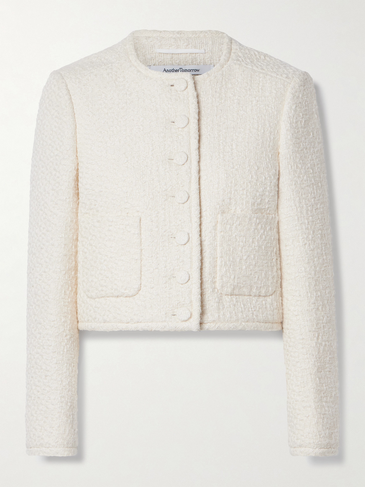 Shop Another Tomorrow + Net Sustain Cropped Organic Cotton-tweed Jacket In Cream