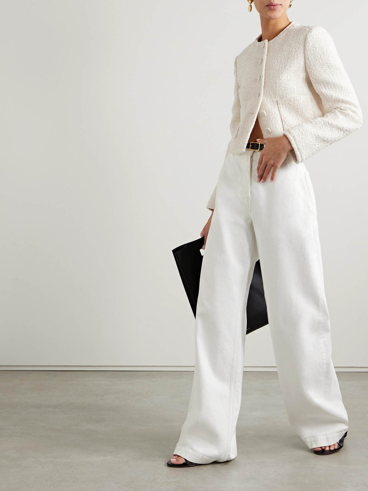 ANOTHER TOMORROW + NET SUSTAIN CROPPED ORGANIC COTTON-TWEED JACKET