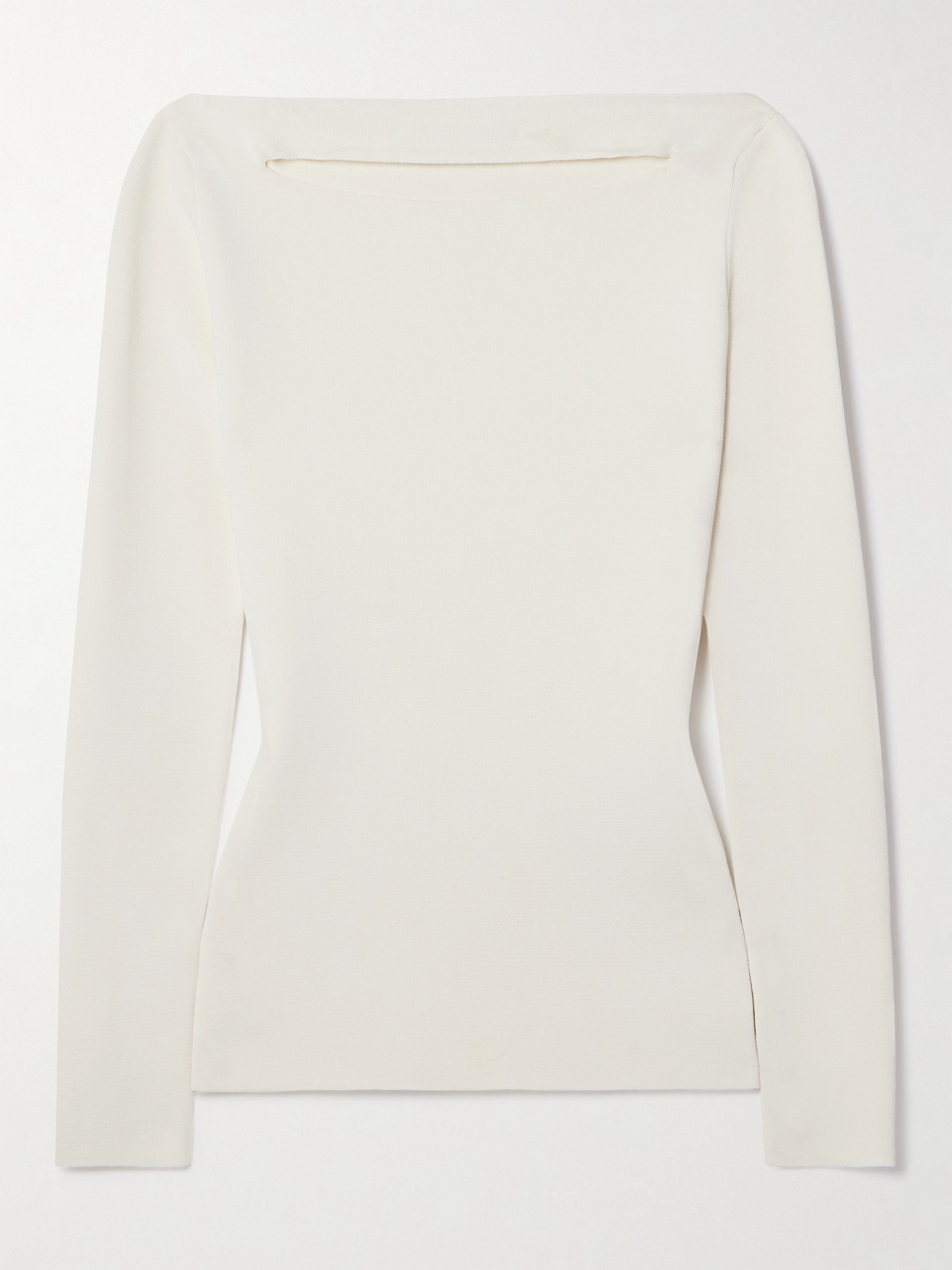 Another Tomorrow + Net Sustain Cutout Knitted Top In Off-white