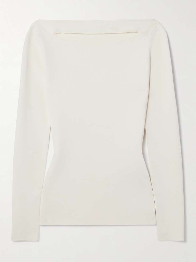 Another Tomorrow Cutout Knitted Top