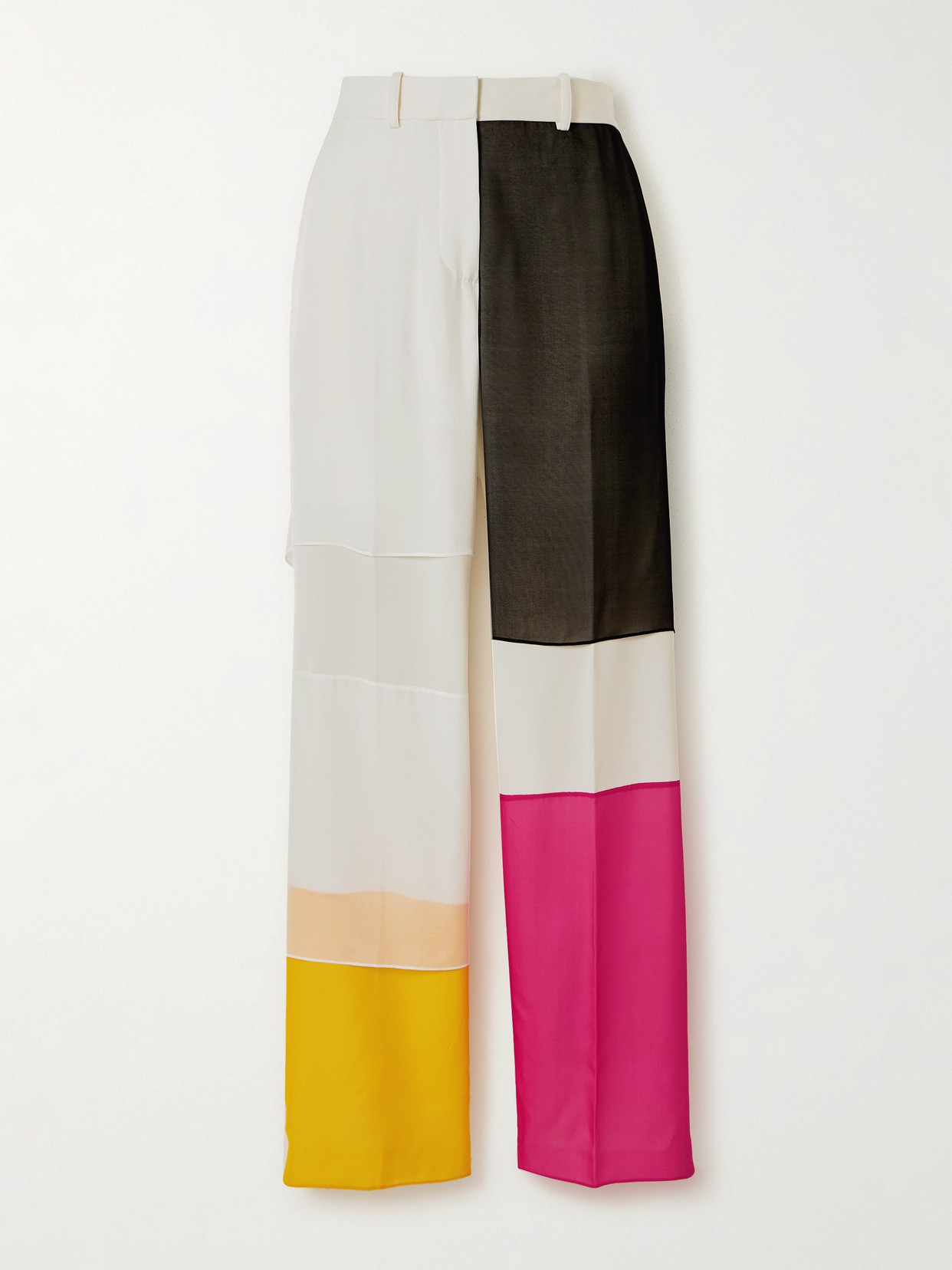 Helmut Lang Patchwork Silk-chiffon Trimmed Stretch-satin Straight-leg Pants