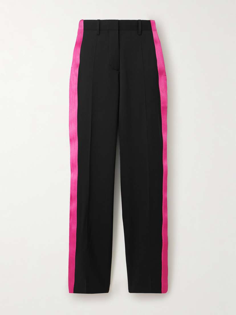 Helmut Lang Seatbelt Grosgrain-trimmed Wool Straight-leg Pants