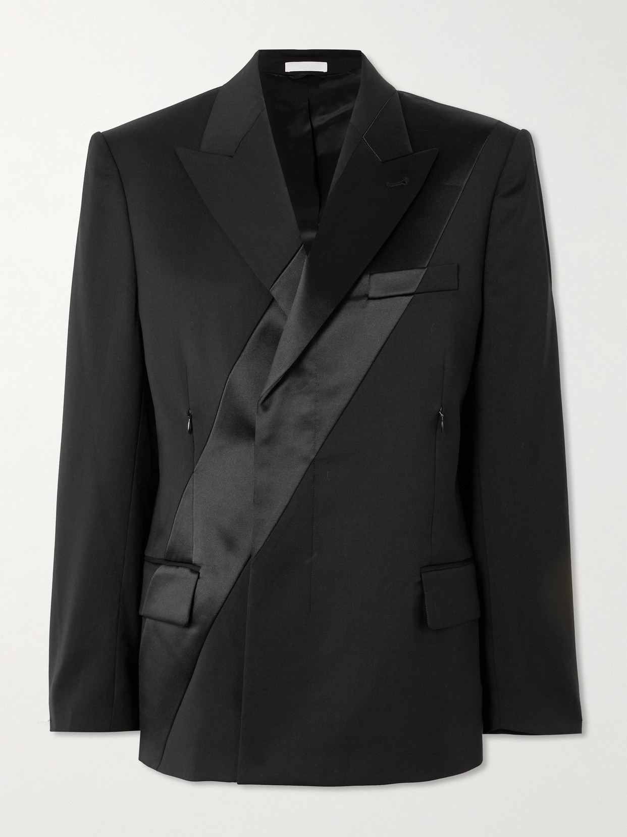 Helmut Lang - Double-breasted Satin-trimmed Wool-crepe Blazer - Black
