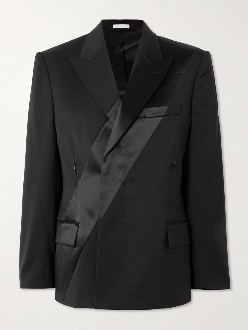 Helmut Lang Double-breasted Satin-trimmed Wool-crepe Blazer