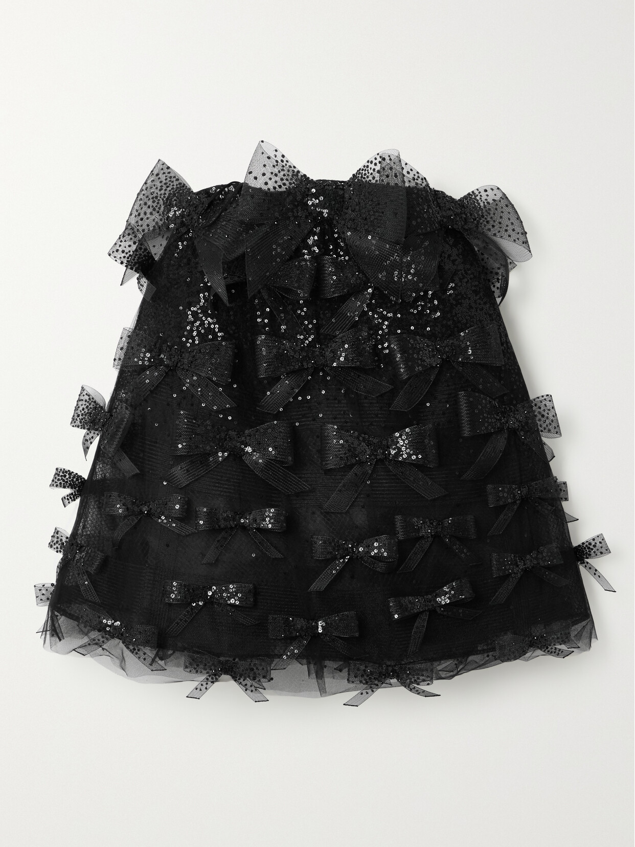 Shop Oscar De La Renta Strapless Bow-embellished Sequined Tulle Mini Dress In Black