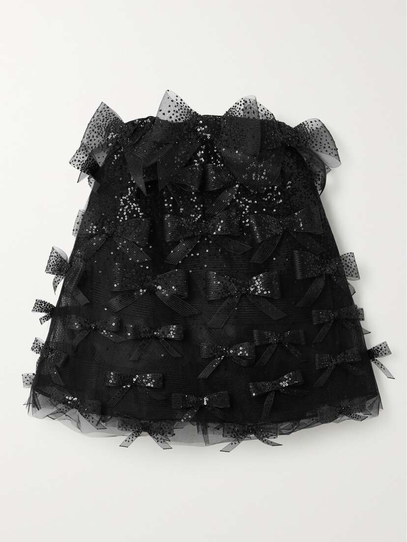 Oscar de la Renta Strapless Bow-embellished Sequined Tulle Mini Dress