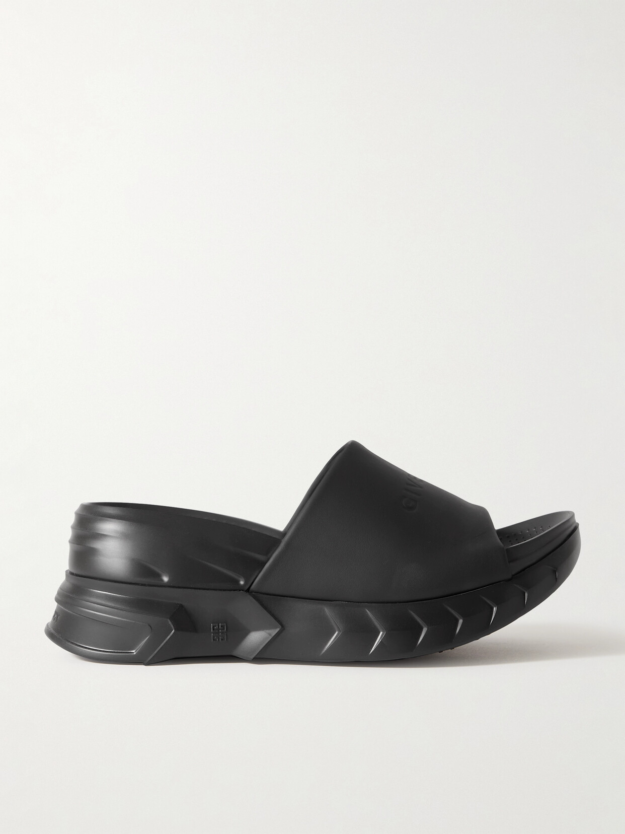 Givenchy Marshmallow Logo-debossed Leather Platform Slides In Black