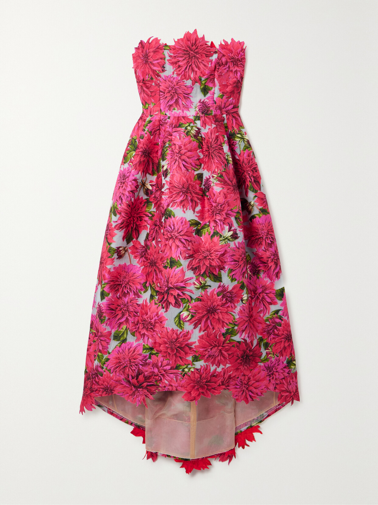 Oscar de la Renta Dahlia Strapless Asymmetric Appliquéd Brocade Gown - Multi