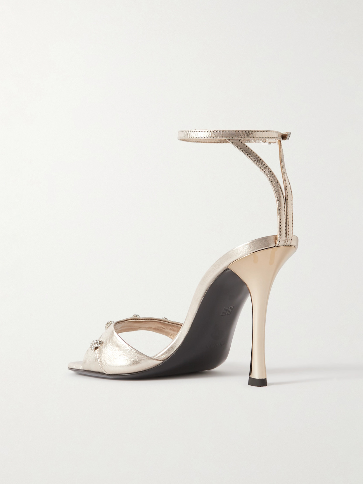 Shop Givenchy Stitch Crystal-embellished Leather Sandals In Gold