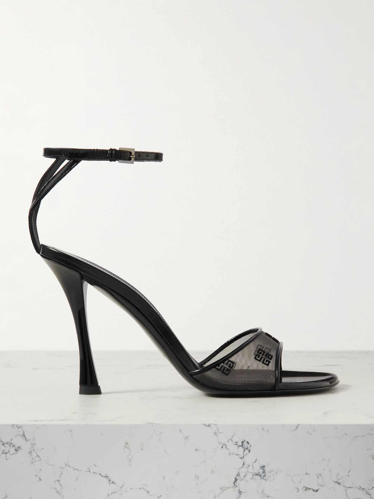 Givenchy Patent Leather-trimmed Devoré-mesh Sandals In Black