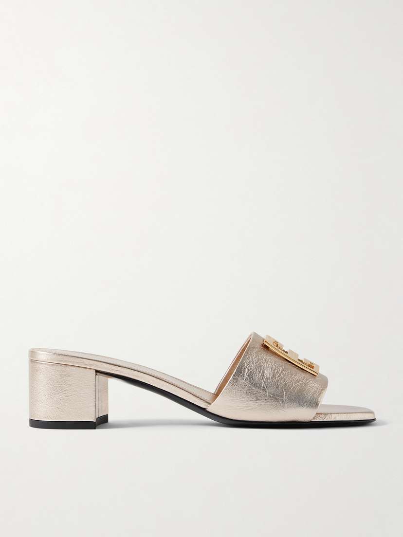 Givenchy 4g Embellished Metallic Crinked-leather Mules