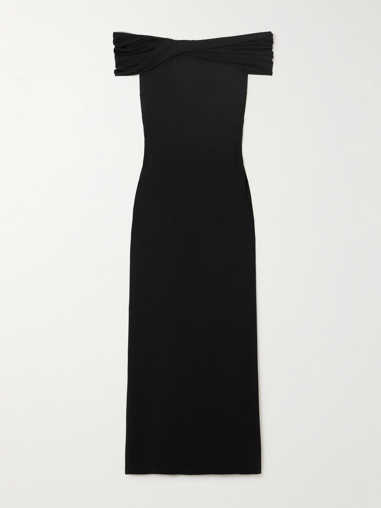 Rohe Off-the-shoulder Ruched Stretch-jersey Maxi Dress In Black