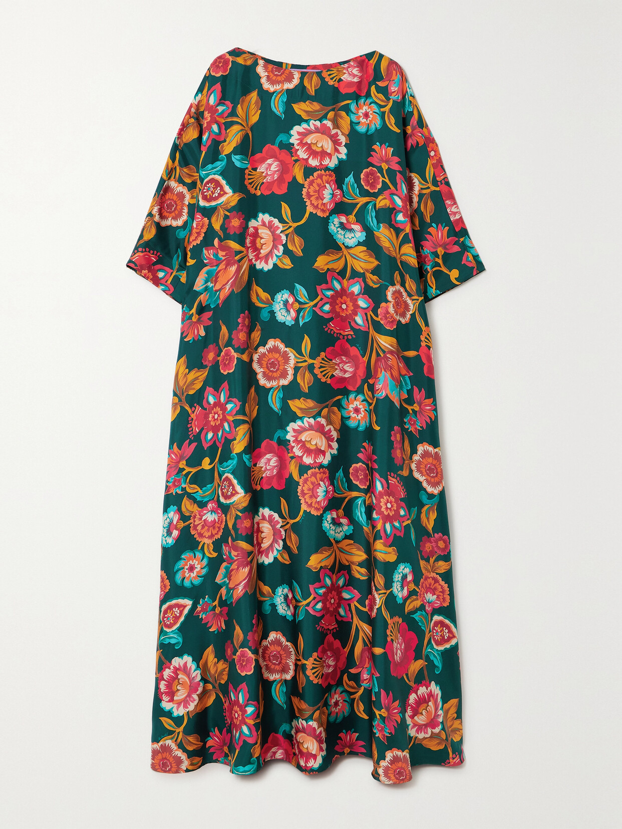 La Doublej Muumuu Floral-print Silk-twill Maxi Dress In Hottie Emerald