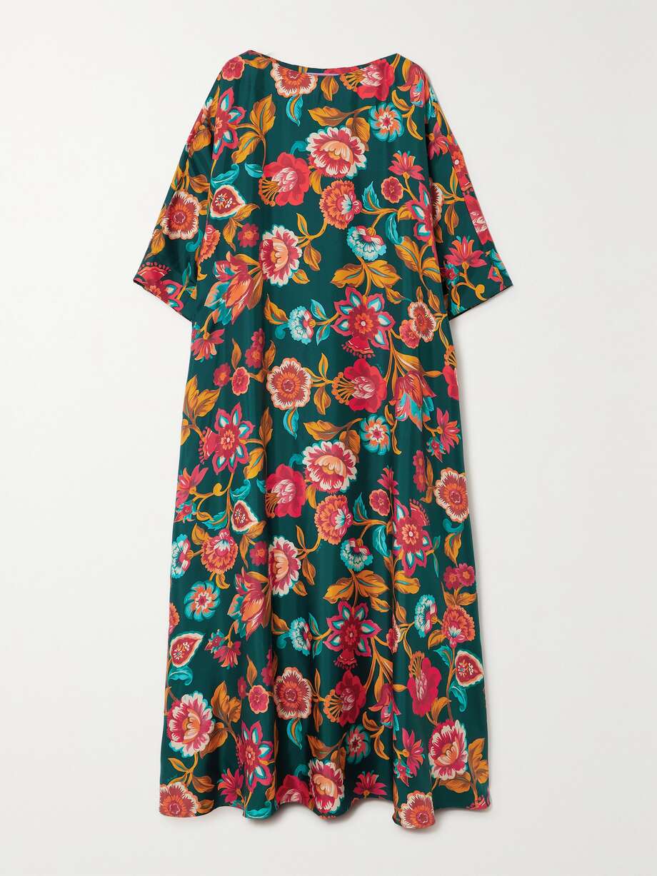 muumuu floral-print silk-twill maxi dress