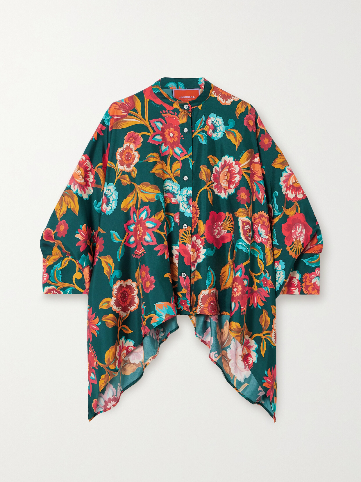 La Doublej Foulard Asymmetric Floral-print Silk-twill Shirt In Multi