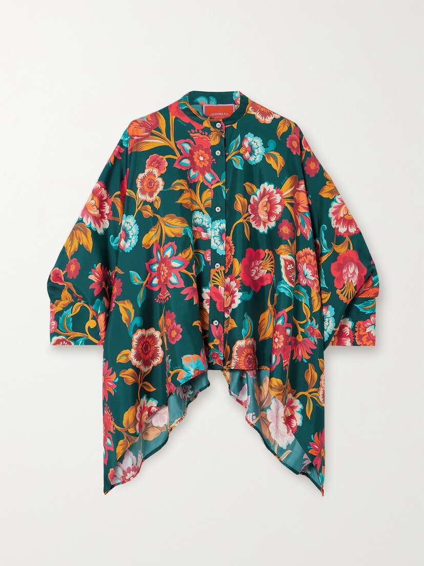 La DoubleJ Foulard Asymmetric Floral-print Silk-twill Shirt
