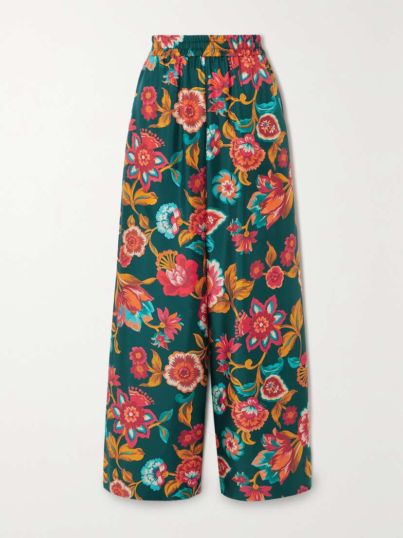 La DoubleJ Floral-print Silk-twill Wide-leg Pants