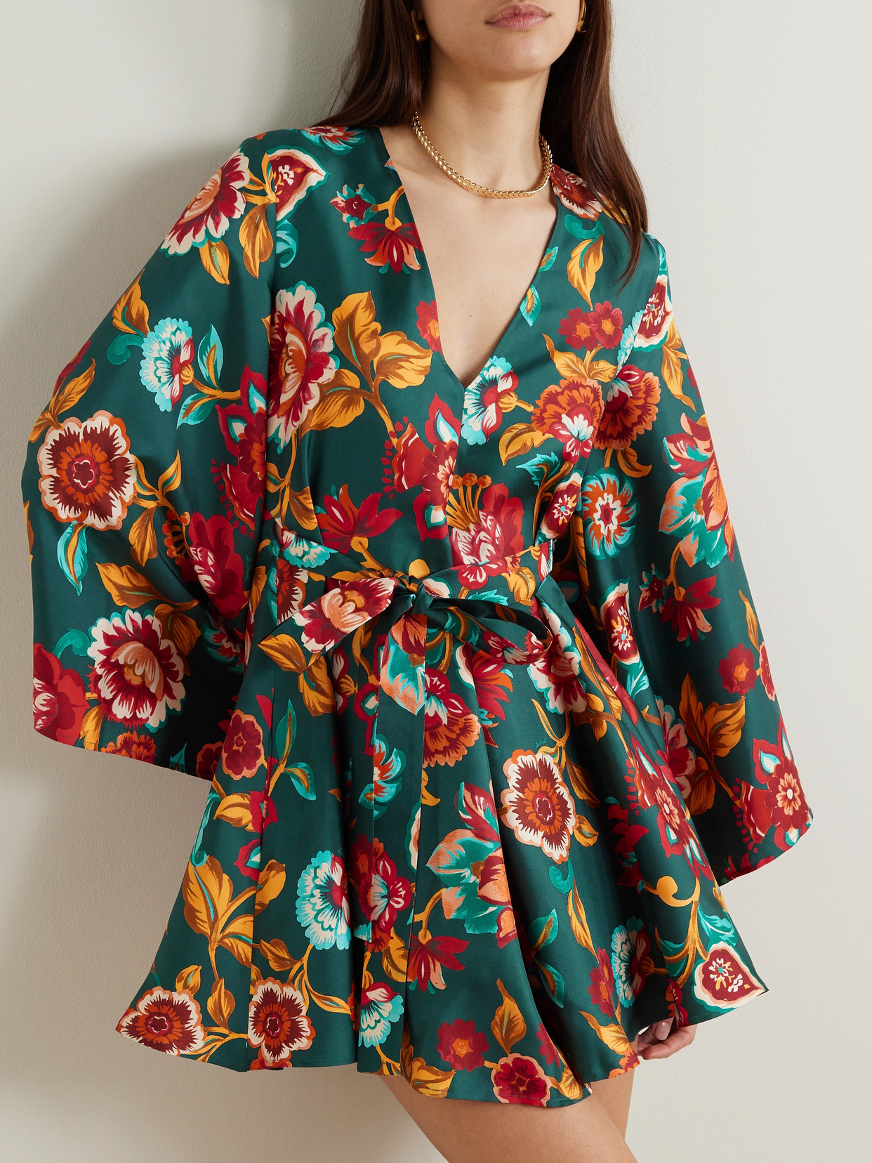 La Doublej Magnifico Belted Floral-print Silk-twill Mini Dress In Multi