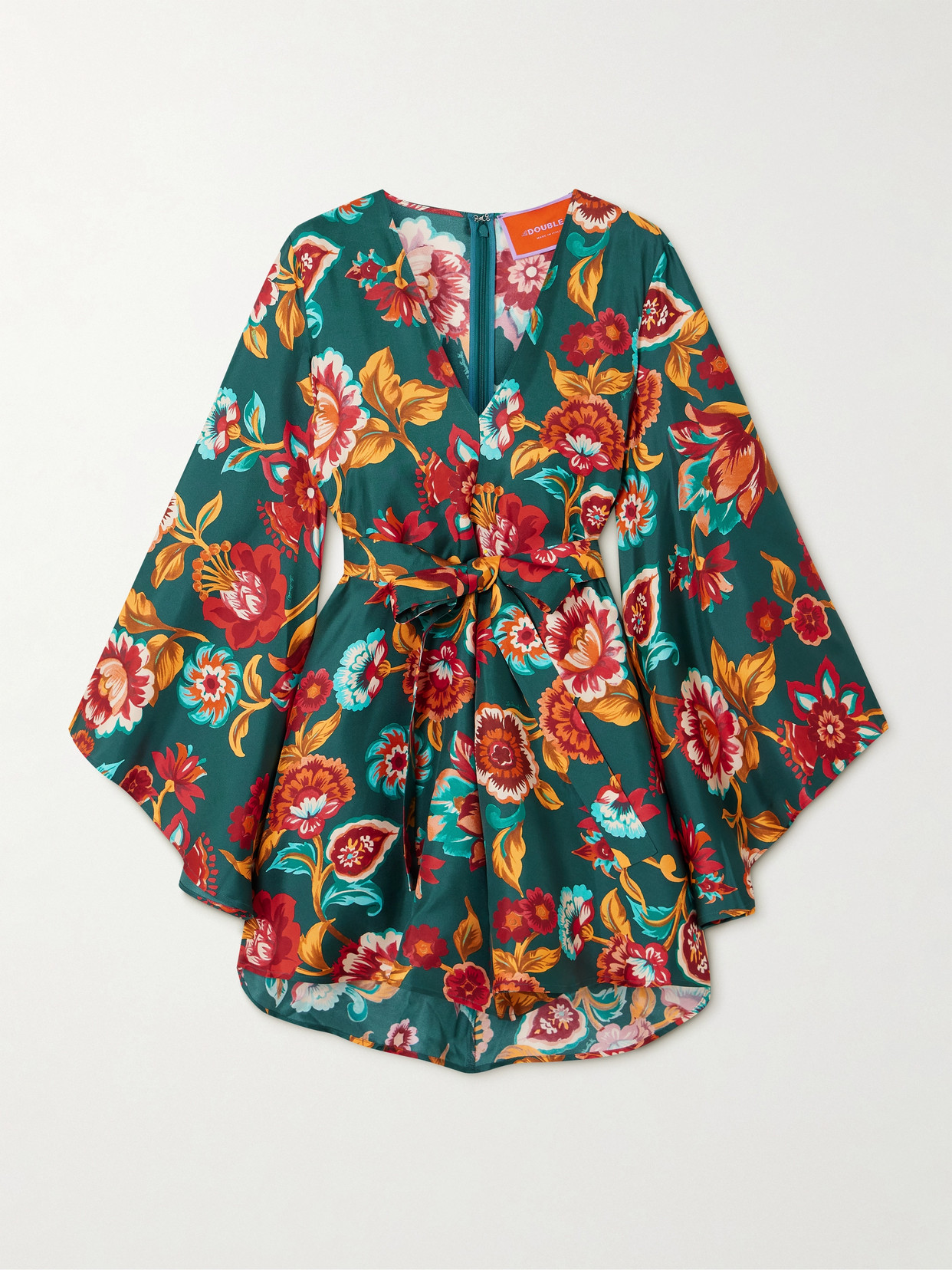 La DoubleJ - Magnifico Belted Floral-print Silk-twill Mini Dress - Multi