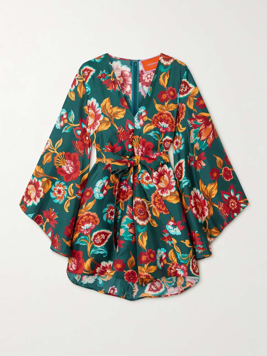 magnifico belted floral-print silk-twill mini dress