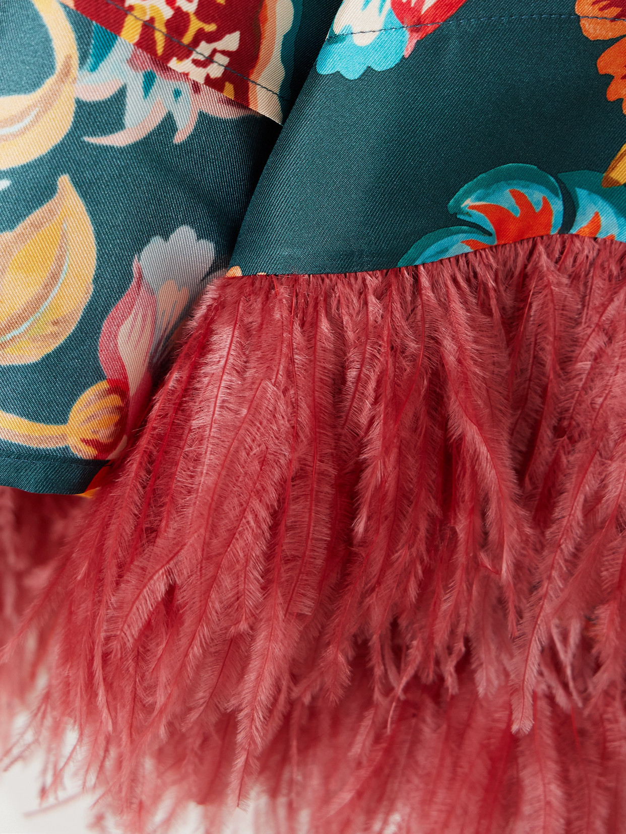 La Doublej Make An Exit Feather-trimmed Floral-print Silk-twill Top In Multi