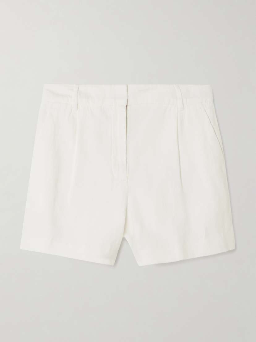 Brunello Cucinelli Pleated Cotton And Linen-blend Twill Shorts
