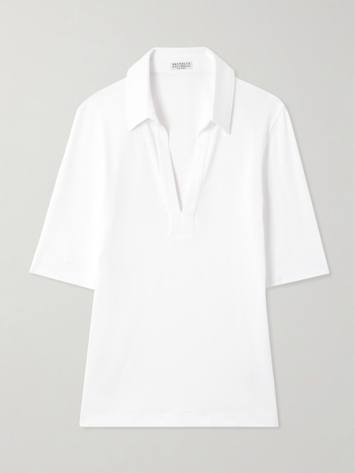 Brunello Cucinelli Ribbed Stretch-cotton Polo Shirt In White