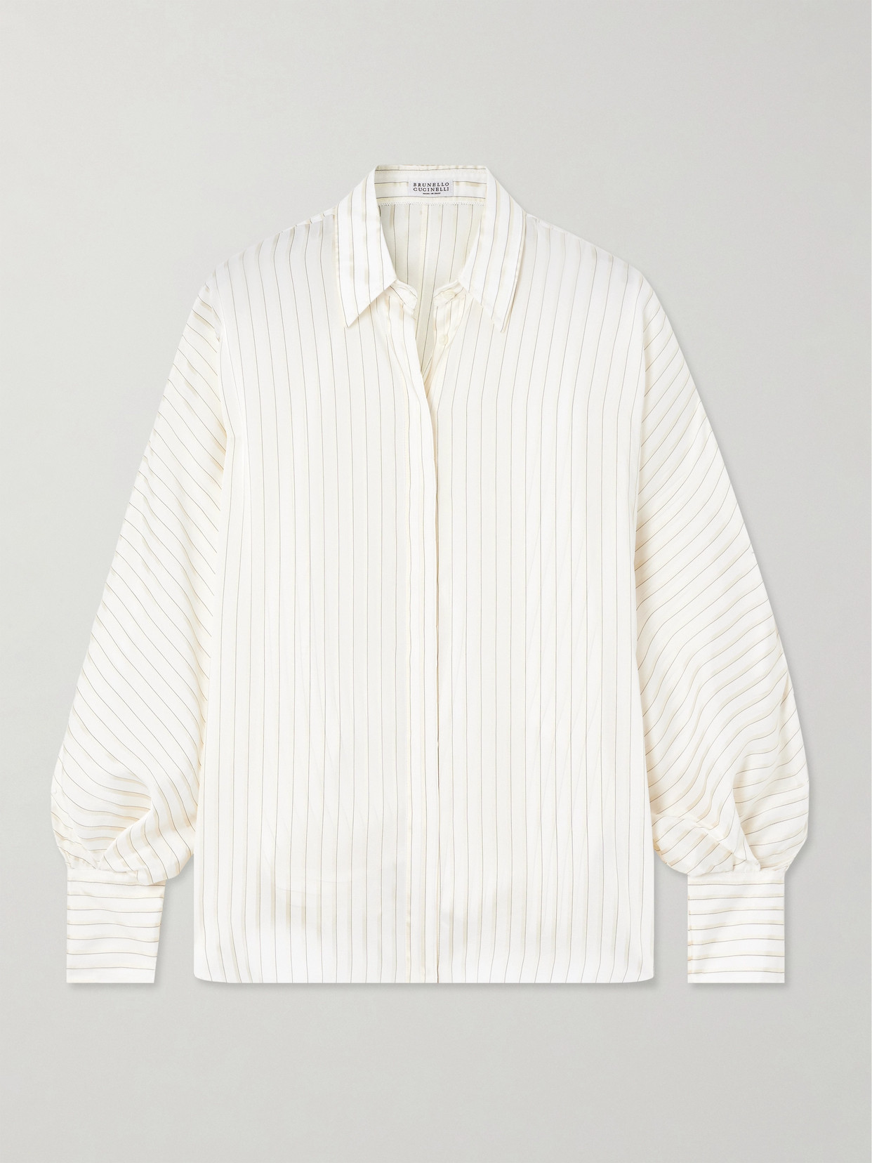 Brunello Cucinelli - Striped Satin Shirt - Neutrals