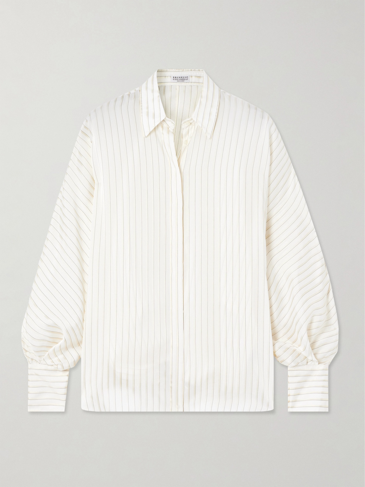 Brunello Cucinelli Striped Satin Shirt In Neutrals