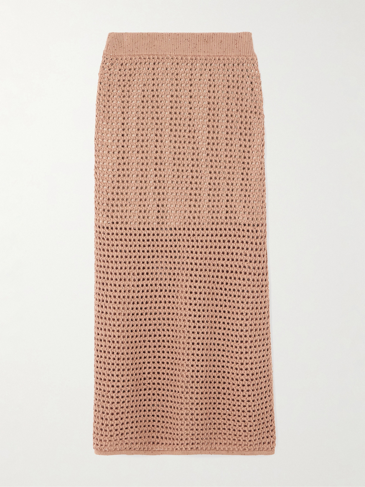 Brunello Cucinelli Sequin-emhellished Open-knit Cotton-blend Midi Skirt In Orange