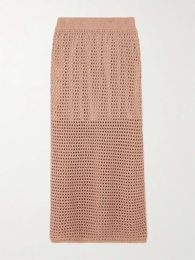 Brunello Cucinelli — Sequin-emhellished open-knit cotton-blend midi skirt