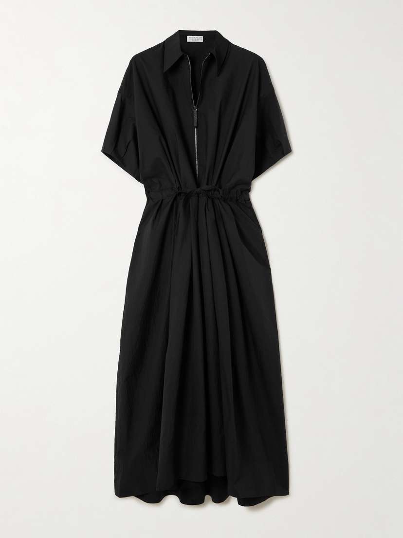 Brunello Cucinelli Belted Bead-embellished Cotton-blend Poplin Midi Dress - xxx large