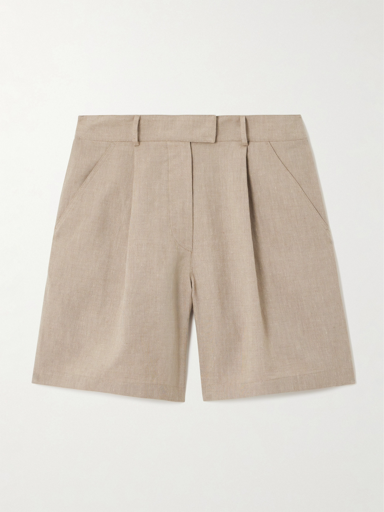 Brunello Cucinelli Pleated Linen And Wool-blend Shorts In Brown