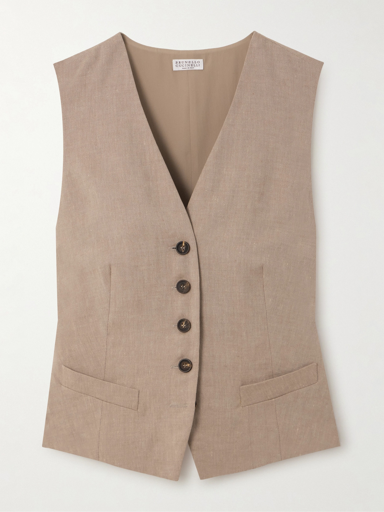 Brunello Cucinelli Linen And Wool-blend Waistcoat In Brown